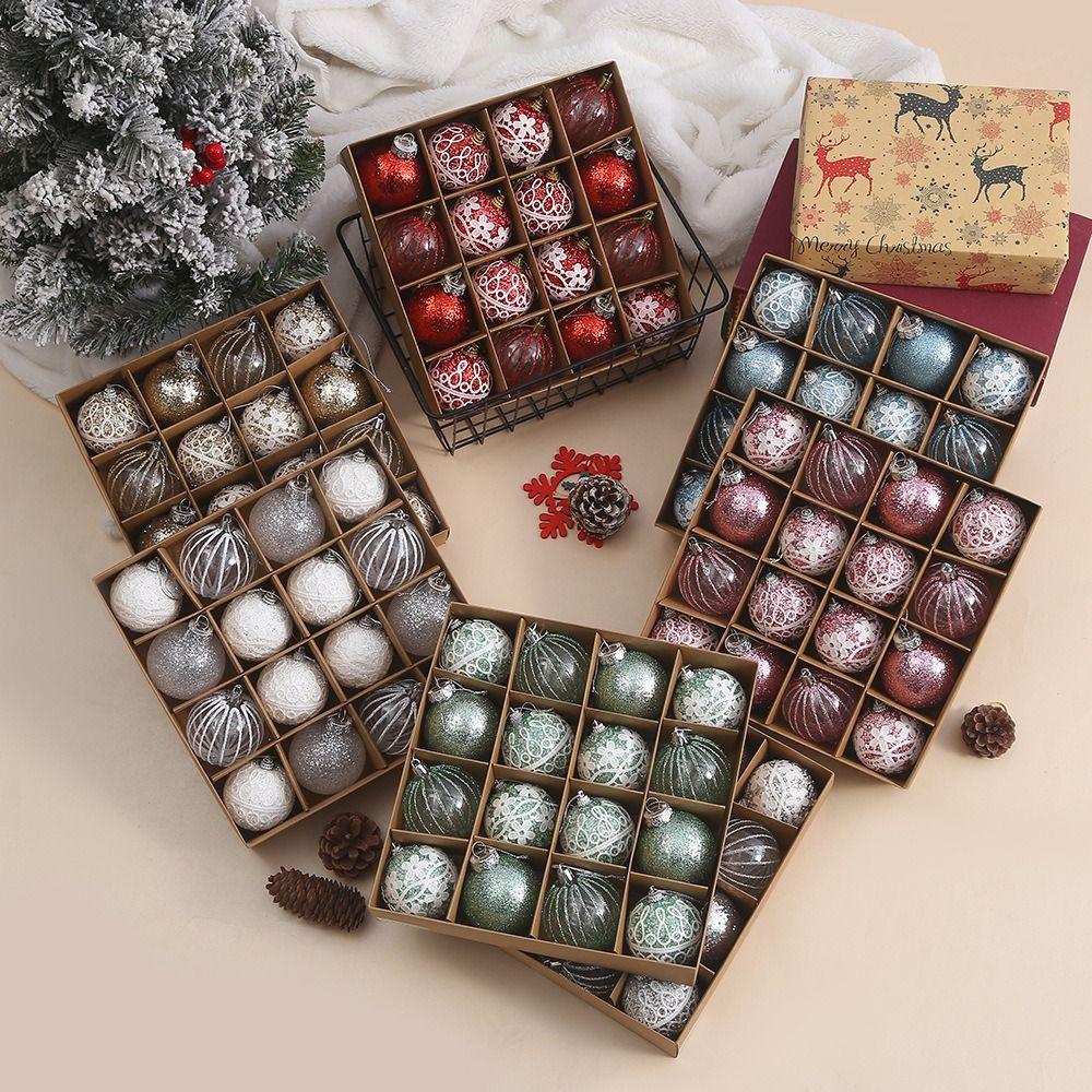 16pcs 6cm Christmas Balls Pendant Glitter Shatterproof Christmas Hanging Balls Set Foam Reusable Xmas Tree Ornaments
