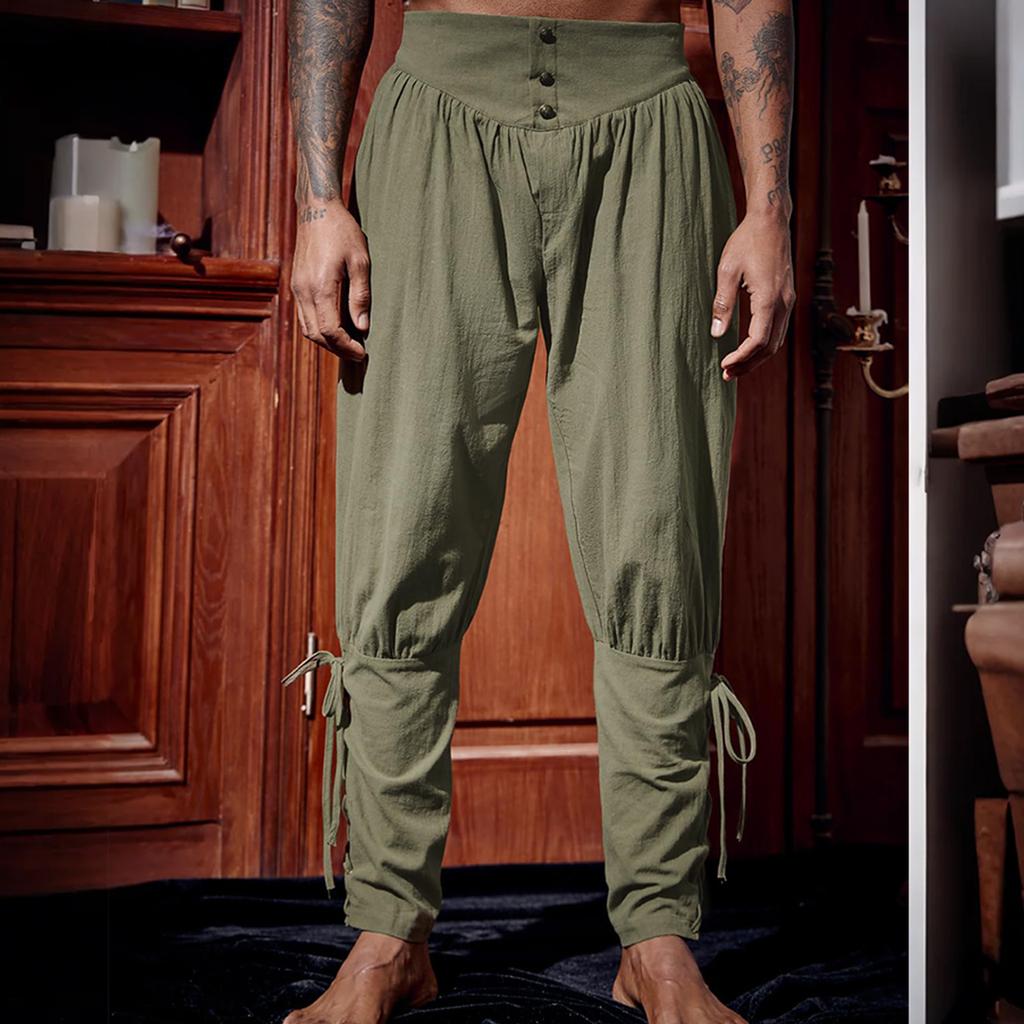 Mens Pants Pirate Tapered Linen Costume Trousers