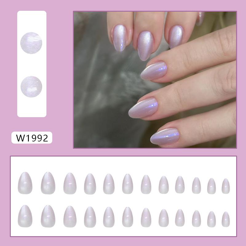 Cat's eye dream purple almond nail European style ins removable wearable armor 24 pieces press on nails