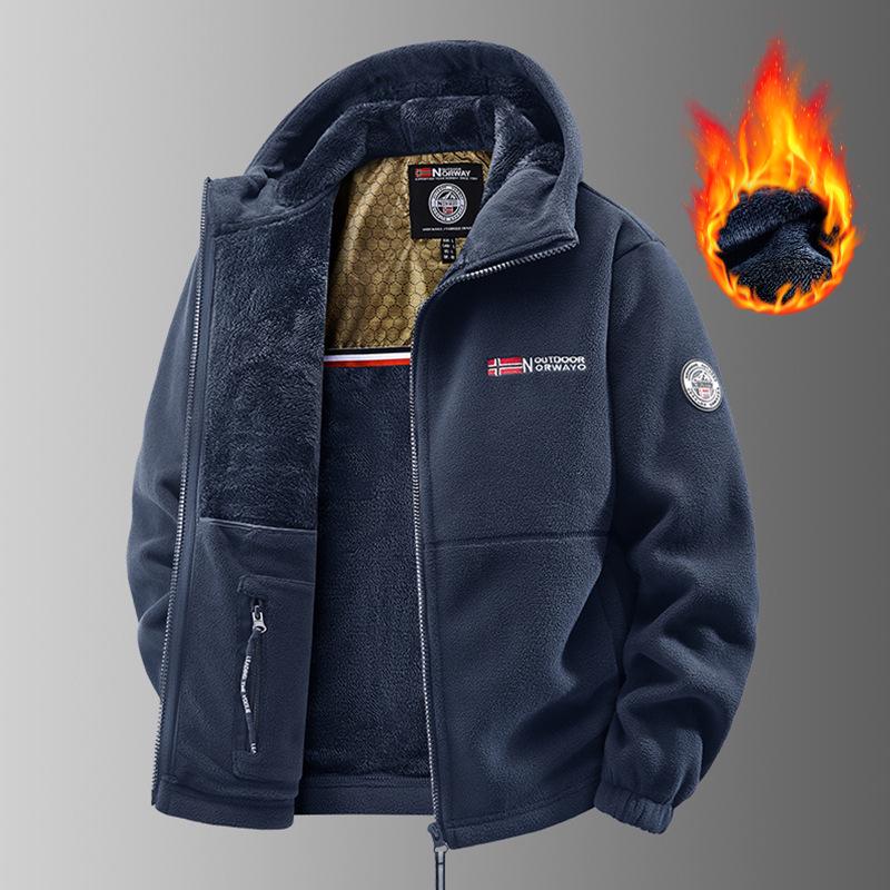 Мужская норвежская куртка из флиса Шерпа, двусторонняя, в стиле business casual, для активного отдыха, с теплым велюром, осенне-зимний стиль, больших размеров.