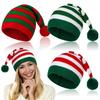 Santa Hat Red White Green Striped Print Knitted Christmas Hat with Plush Ball Decor Holiday Accessory