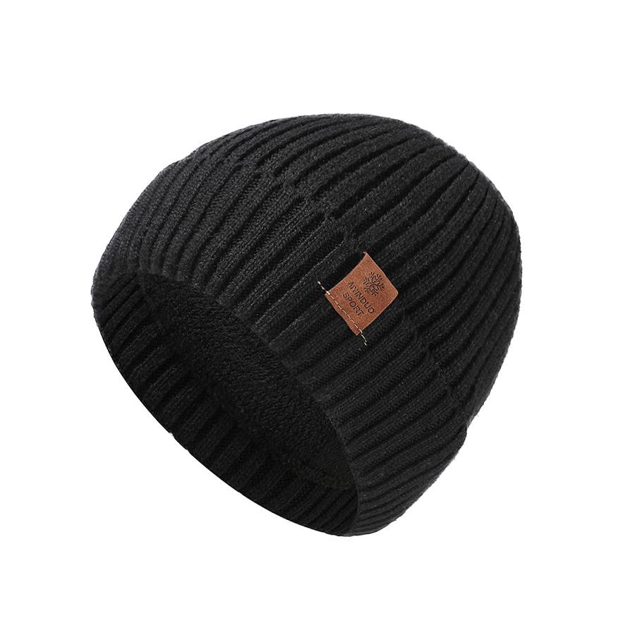 Вязаная шапка мужская большая однотонная защитная шапка для ушей двухслойная толстая теплая шерстяная шапка