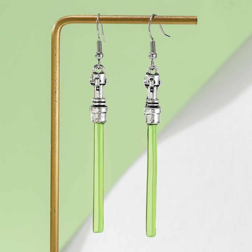 Green Lightsaber Dangle Earrings Unique Light Saber Pendant Drop Jewelry for Women Fans Cosplay Gifts War Movie Inspired