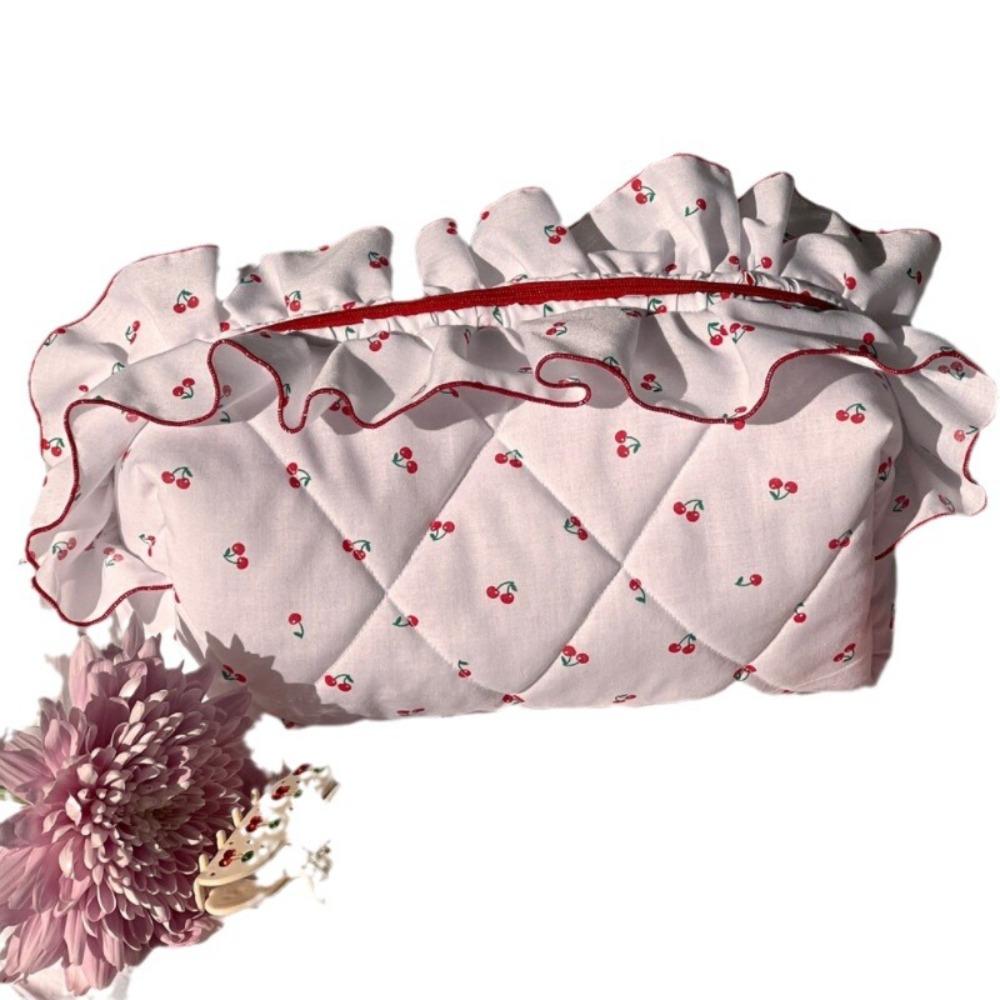 Cherry Printed Ruffle Makeup Bag Large Capacity Wash Storage Bag Toiletry Organizer  Outdoor