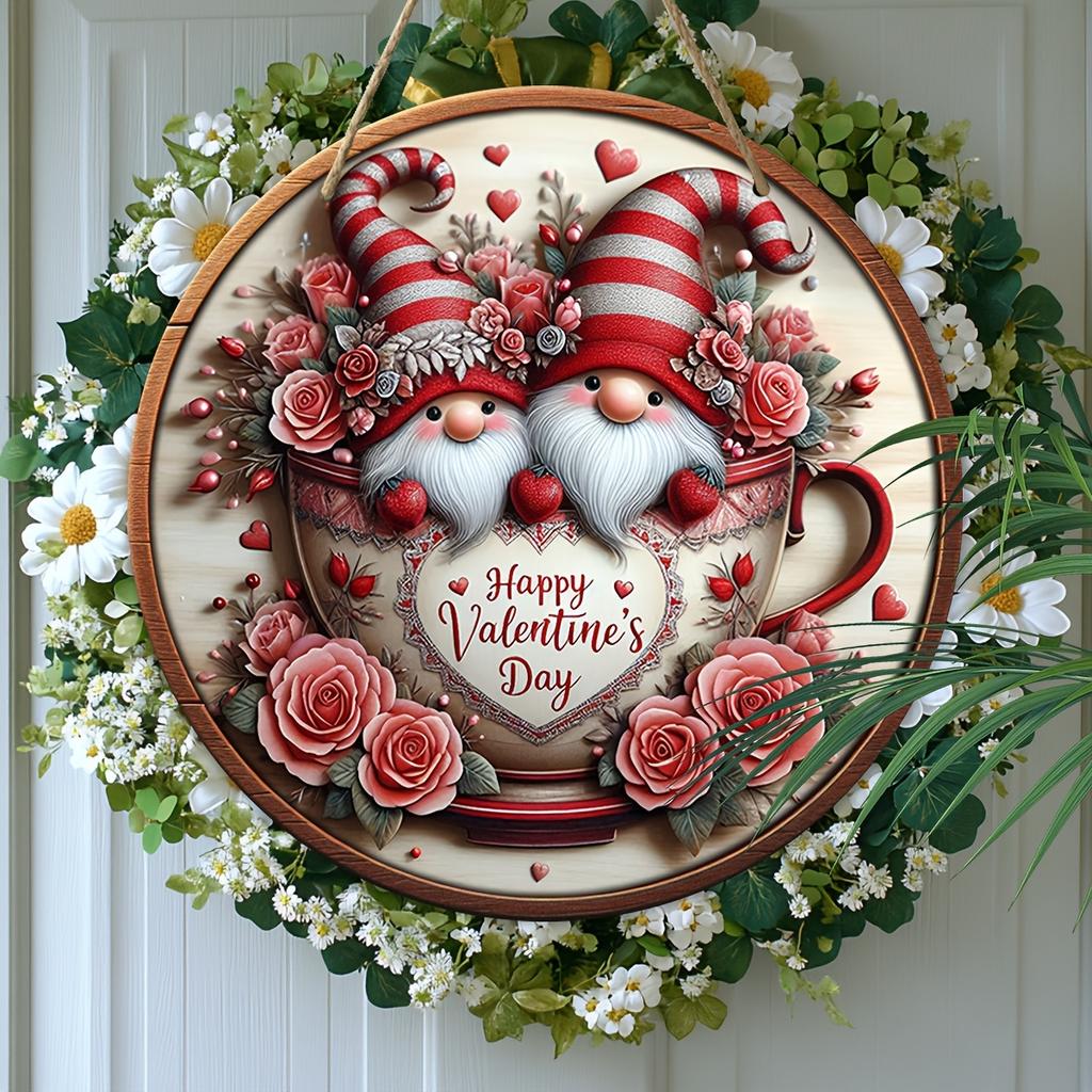 Деревянная табличка «Гном на День святого Валентина» 7,87"x7,87" — идеально подходит для декора дома, сада и крыльца, идеально подходит для приветствия или венка, отличный подарок для друзей