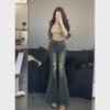 Women's High Waist Retro Blue Flared Jeans - Slim Fit, Wide Leg, Fishtail Design for Spring/Summer