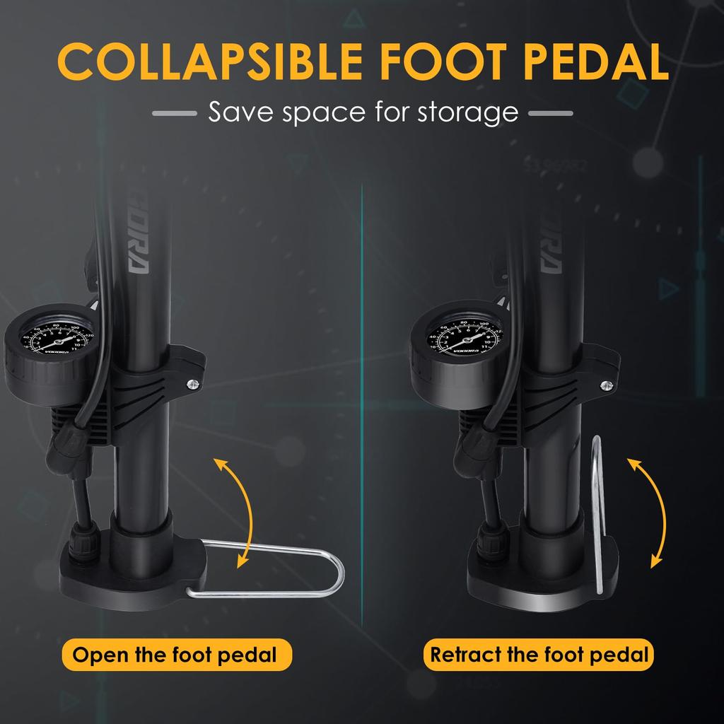 Велосипедный насос VOGORA, подходит для стилей Presta, French, American и British, насос для шоссейного велосипеда, напольный насос и насос для кроссового велосипеда, компактный