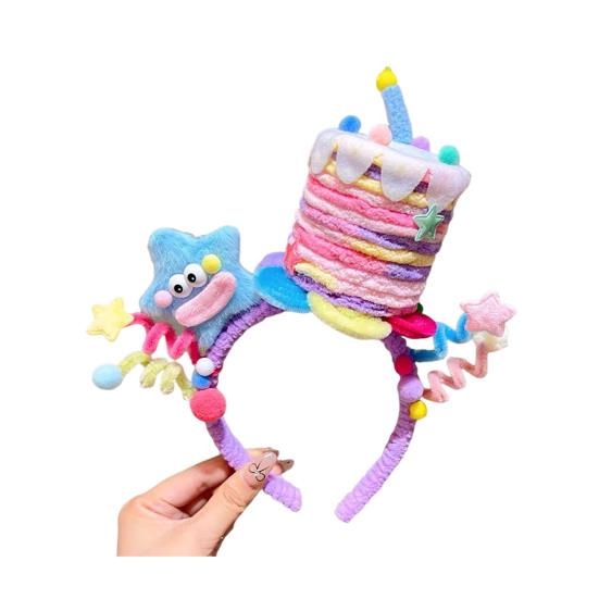 Soft Fabric Velvet Headband Birthday Series Cake Decor Bright Color Hair Hoop Hand-Crafted Hair Accessory
