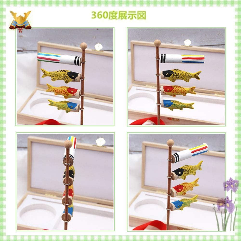 OKBABY Koinobori for Day no in a Paulownia Wood Gift Wrapping (Carp Streamer) - Wooden, Boys' (Tango Sekku), Box, 26.5cm Tall, Available.