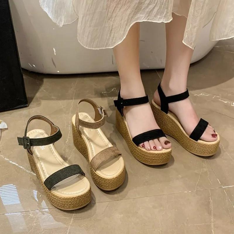 Fashion Women's Thick-soled Wedge Sandals Wear-resistant Suede Waterproof Platform Sandals New Summer Fashion