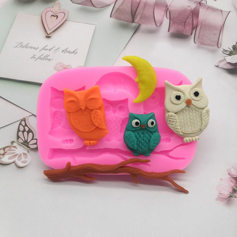 Owl Moon Tree Branch Silicone Mold Animals Fondant Cake Decorating Tools Cupcake Moulds