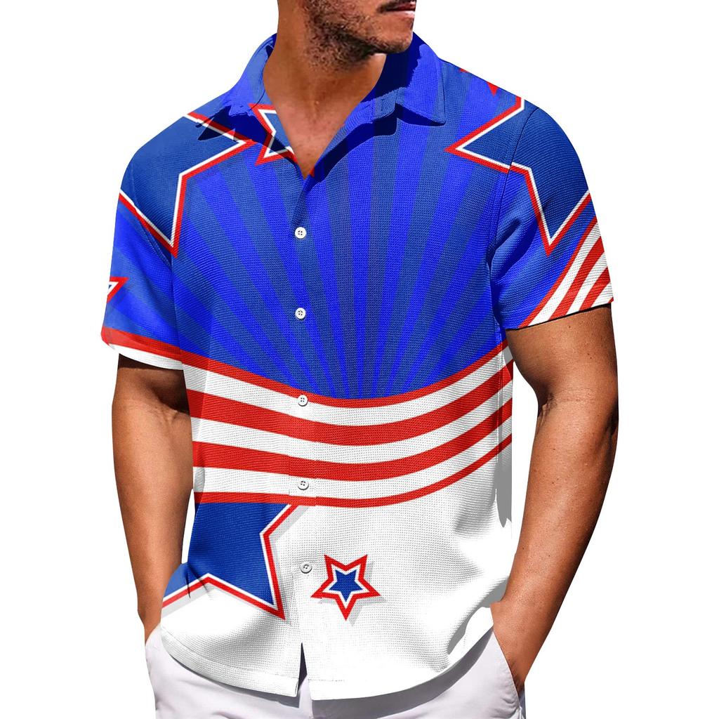 Мужские рубашки с короткими рукавами и пуговицами на День независимости. Мужские повседневные модные рубашки с короткими рукавами.