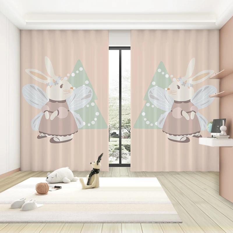 Модные мультяшные милые шторы-занавески с розовым кроликом, воздушным шаром, луной, для девочек, принцесс, спальни, гостиной, шторы с высоким затемнением