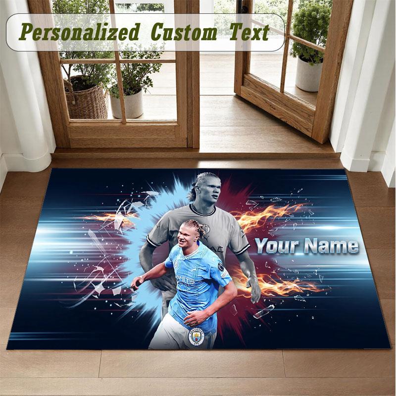 Crystal Velvet Square Rug Custom NameErling Haaland Pattern Non Slip Home Floor Decor Rug