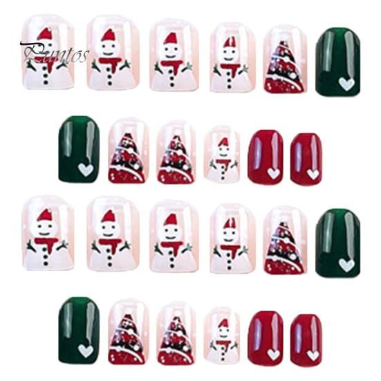 24 шт., рождественские милые короткие маникюрные стильные съемные тонкие накладные ногти, тонкие легкие накладные ногти