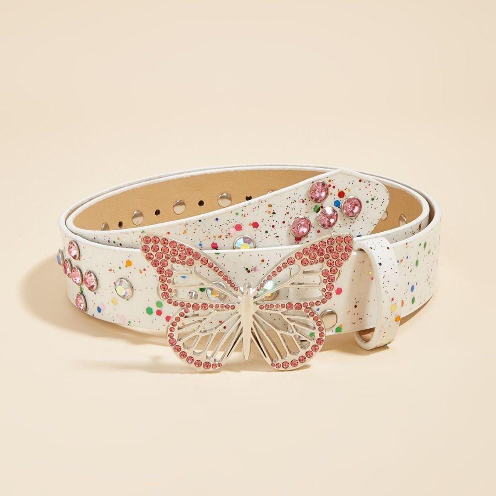 Adjustable Butterfly Rhinestone Belt Punk Waist Belt Butterfly Waistbands  Dress Decoration