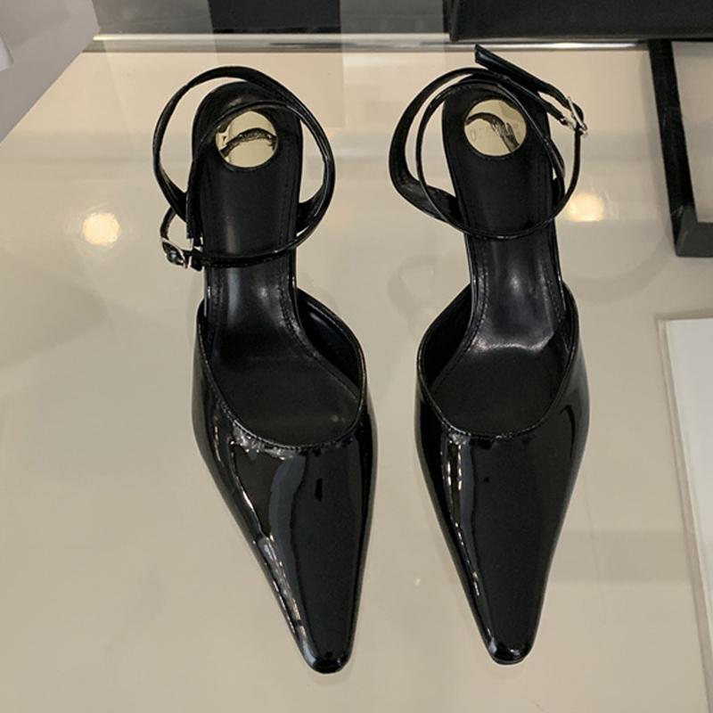 Liyke Street Style лакированные кожаные туфли с ремешком на щиколотке женские туфли-лодочки сексуальные с острым носком стриптизерши на высоком каблуке сандалии с открытой пяткой женская обувь