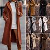 Women Winter Coat Thick Solid Color Hooded Hat Long Sleeve Keep Warm Woolen Mid-calf Length Lady Overcoat for Outdoor