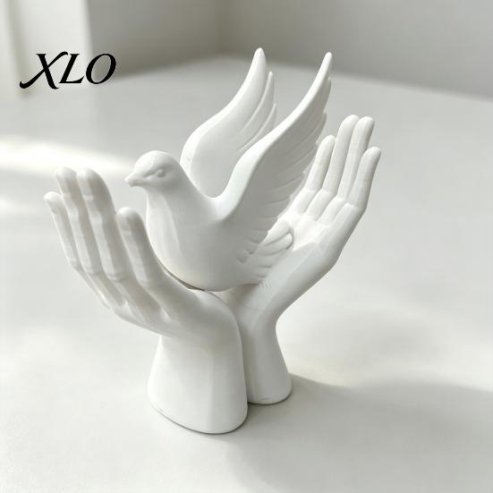 Tabletop Ring Holder 3D Printed Peace Pigeon on Hands Ornament, Minimalist Statue, Decorative Bird Statue Hand Sculpture with Stable Base for
