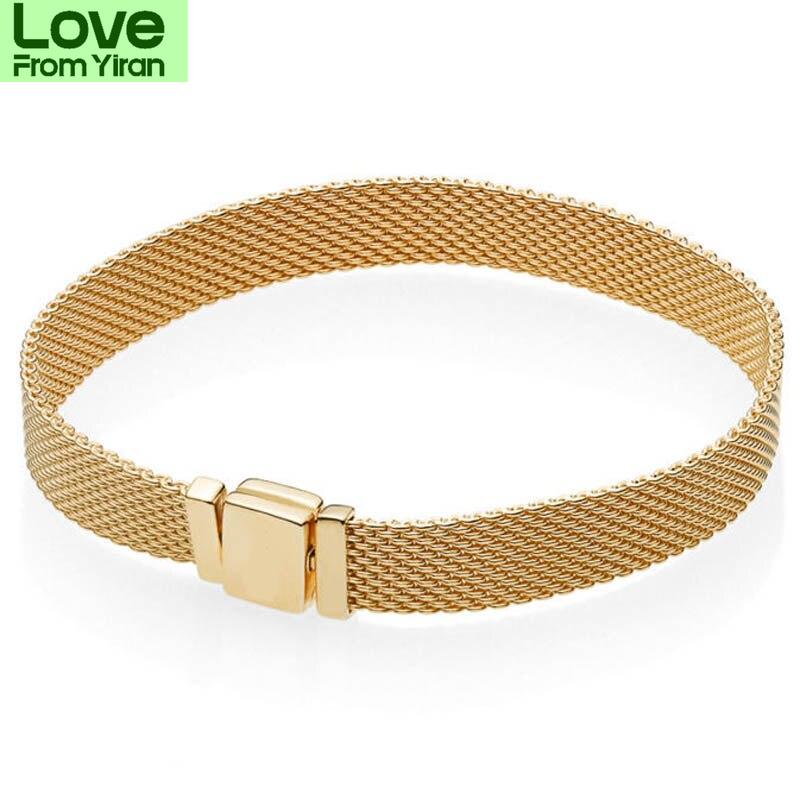 Original Rose Gold Woven Mesh Reflexions Multi Chain Bracelet Fit 925 Sterling Silver Bangle Bead Charm Diy Jewelry