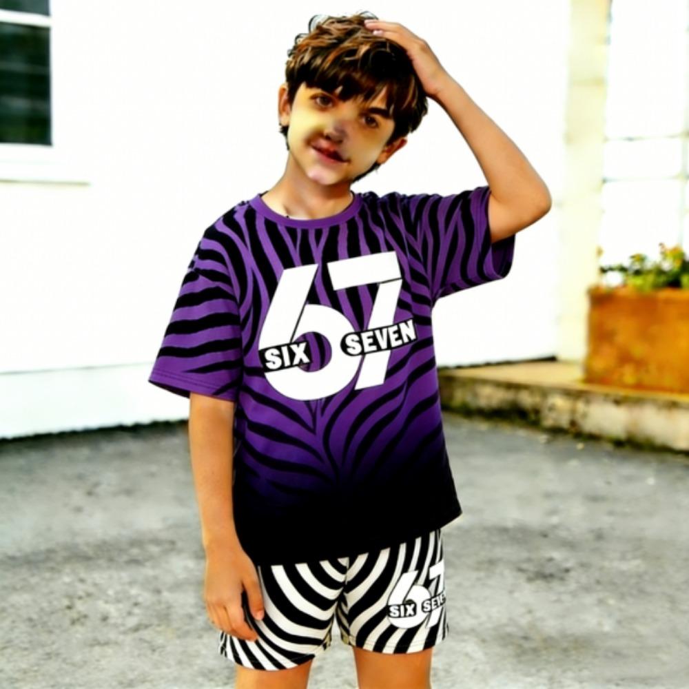 Kids Clothing Top 67 Gradient Zebra Color Printed Kids T-shirt and Shorts 2 Piece Set Summer Casual Outfit for Boy's and Girl's