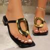 Summer New Fashion Luxury Women Slippers Beach Metal Flip Flops Female Slides Flat Soft Shoes for Women De Mujer
