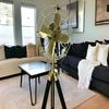 Pedestal Fan Brass Finish On Black Adjustable Height Tripod Royal Navy Retro Modern Electric Industrial Floor Fan For Corner Home Decor