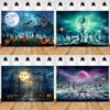 Halloween Party Decoration Hanging Cloth Moon Night Horror Skull Ghost Ancient Castle Background Cloth Room Home Decoration