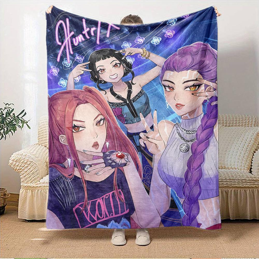K-POP Аниме Девичья Группа Четыре Сезона Мягкое Теплое Одеяло Всесезонное Толстое Вязаное Полиэстеровое Покрывало для Кровати, Кемпинга, Путешествий Идеальный Подарок