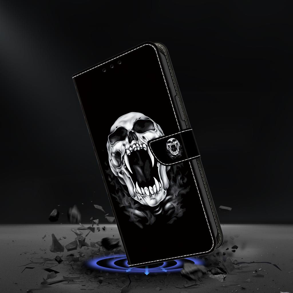 Fangs Skull Head Pattern PU Leather Wallet Flip Photo Frame Book Case for iPhone Samsung Huawei Honor Xiaomi Redmi Oppo Sony Motorola Nokia Google
