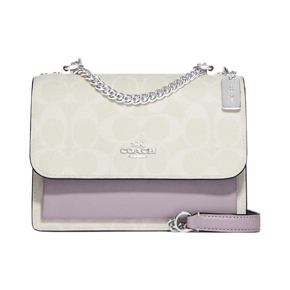 New COACH Klare Canvas With Leather Shoulder Bag, Crossbody Bag Mini Women's White & Taro Purple C9946-SVVVJ