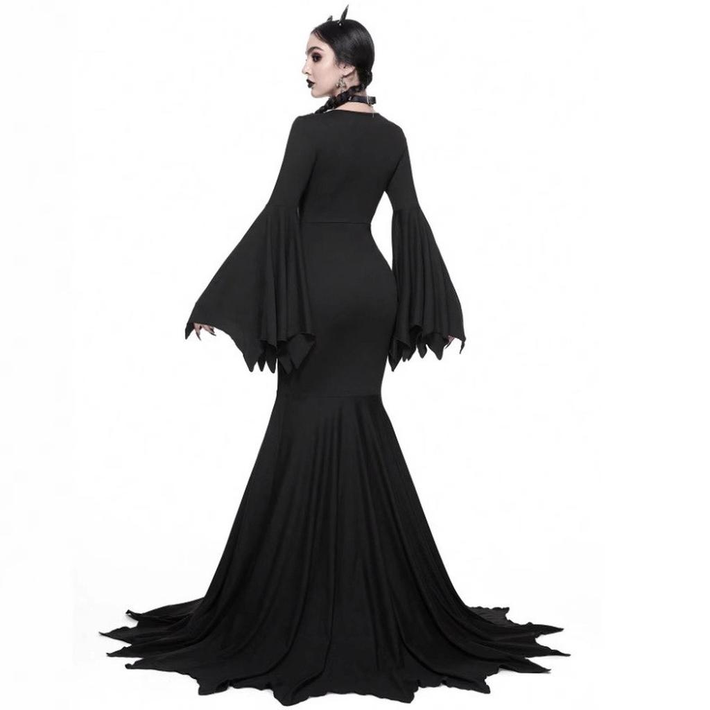 Хэллоуин Костюм Готический Темный Косплей Платье Женщины Уличная Одежда Винтажный Элегантный Сетчатый Рукав Пэчворк V-образный Вырез Разрез Вечерние Платья