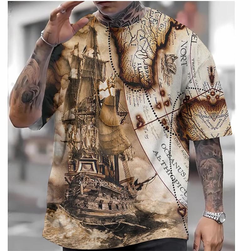 Футболка с коротким рукавом в стиле ретро для мужчин, уличная мода, мужская одежда, 3D-принт с морской тематикой, мужские футболки, летние свободные футболки, топы