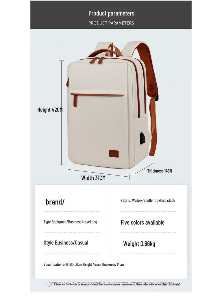 Women's Cross-Border Oxford Cloth Backpack, 15-Inch High-Capacity, Multi-Compartment Business Travel Laptop Bag