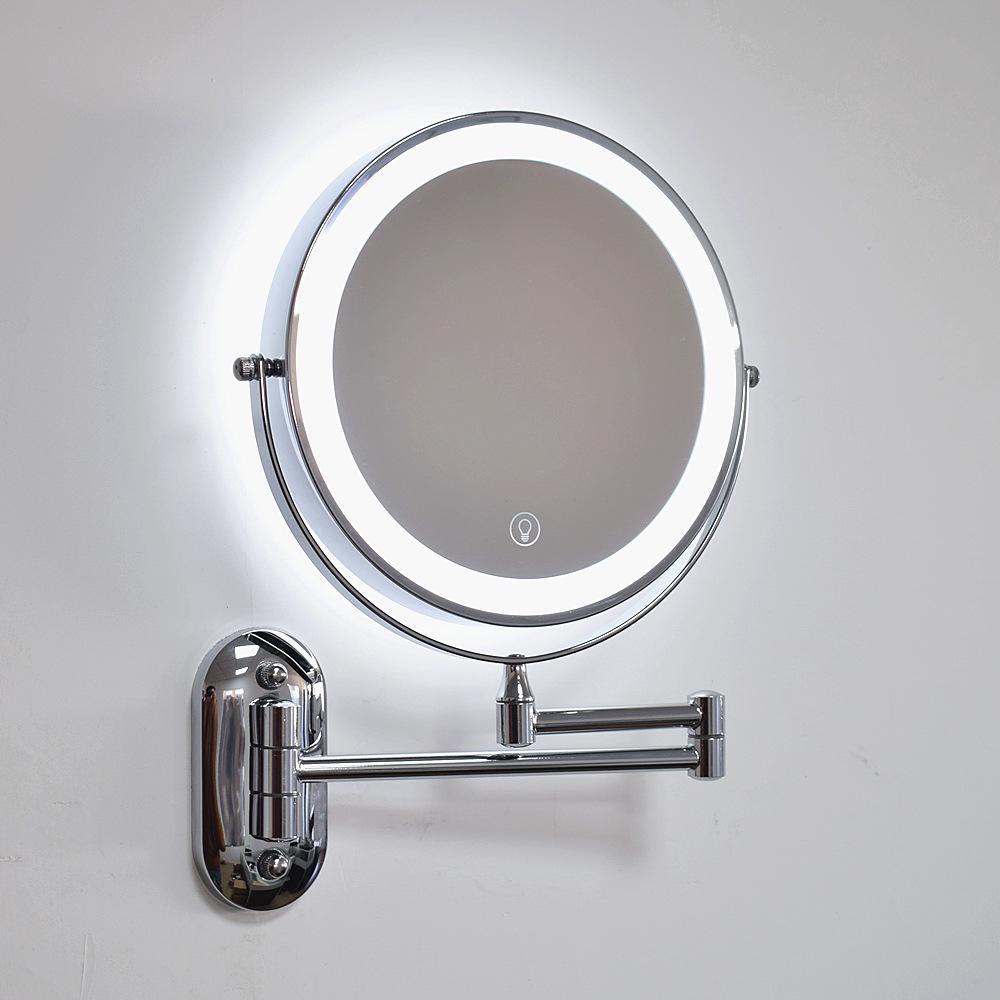 8-Inch Double-Sided LED Makeup Mirror: Wall-Mounted, Folding, Retractable, Lighted, Magnifying, Rechargeable Bathroom Vanity Mirror.
