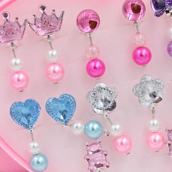 7 пар/кор. искусственный жемчуг, без проколов, безболезненные детские серьги с коробкой для хранения, милый мультфильм