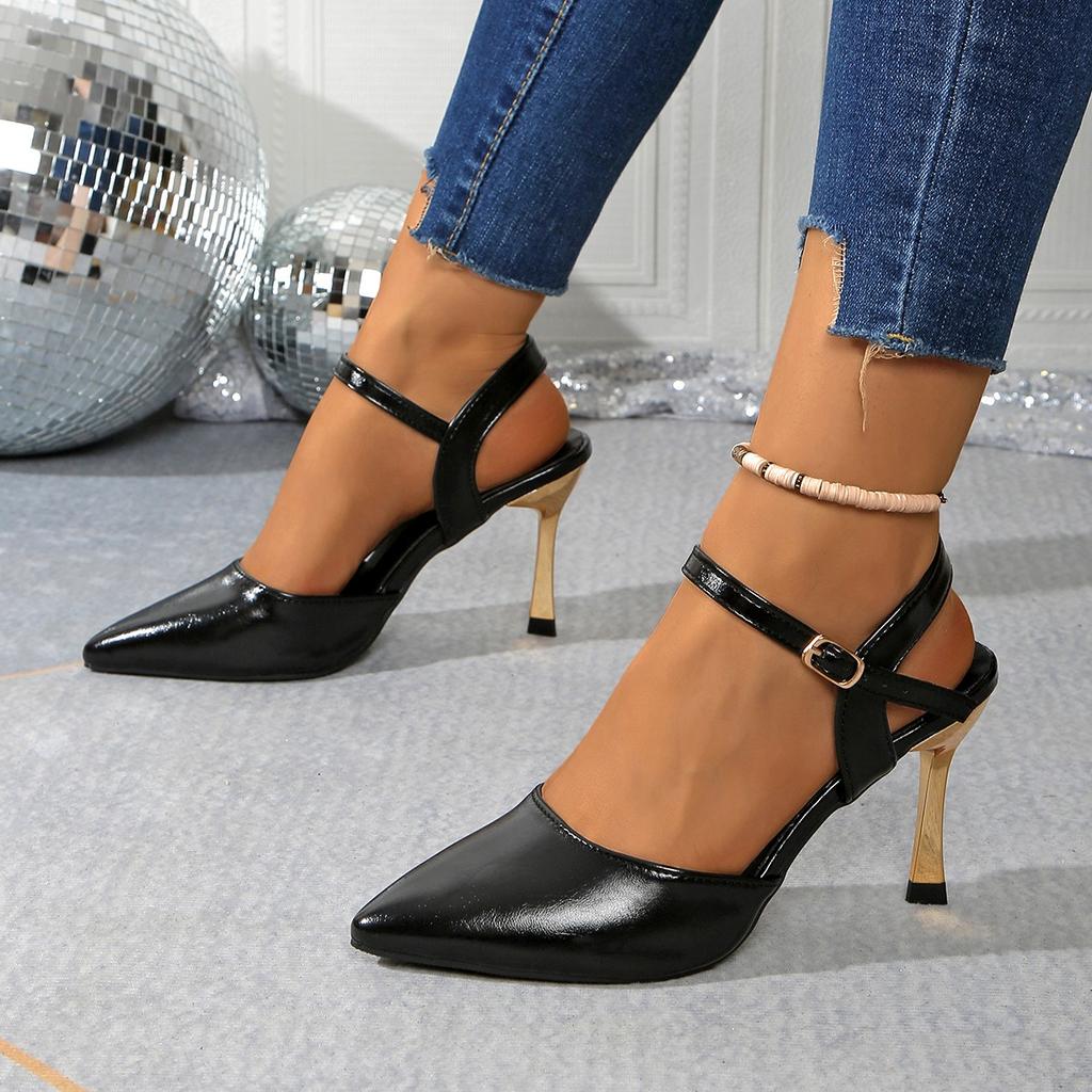 Fashion New Women Shoe for Women Pointed Toe High Heel Sexy Ankle Strap Evening Party Sandal Sweet with Ankle Buckle Strap Zapatos Mujer