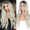 Длинный парик блондинки с волнами воды, платиновый блондин, синтетические парики для афроамериканских женщин, двухцветный натуральный парик со средней частью