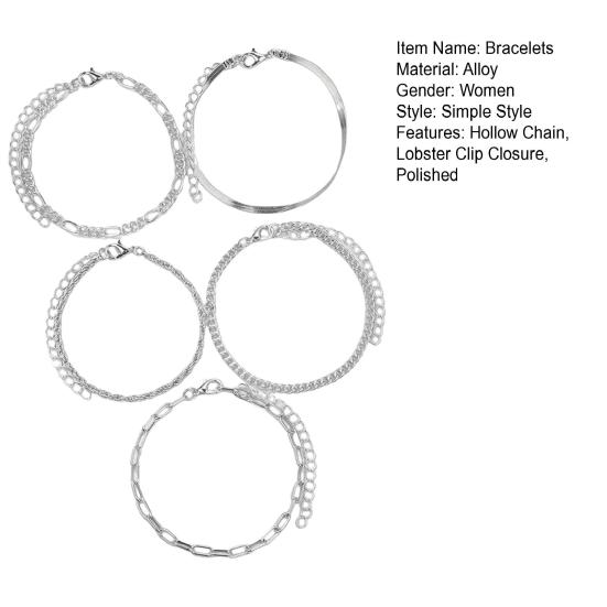 5 Pcs Women Bracelet Lobster Clip Closure Adjustable Hollow Chain Solid Color Wristband