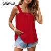 Summer Women's Vest Pit Stripe Rubber Band Solid Color Camisole Tank Sleeveless Top