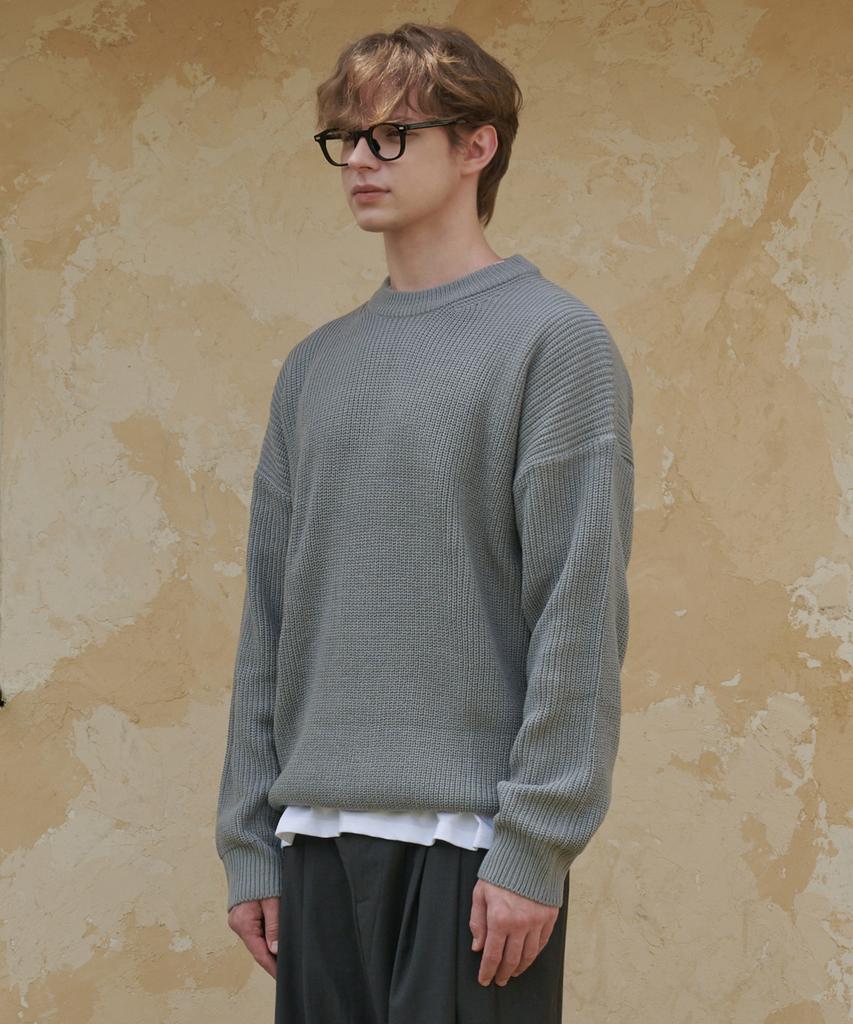 ESN Punched Round Neck Oversized Knit Gray