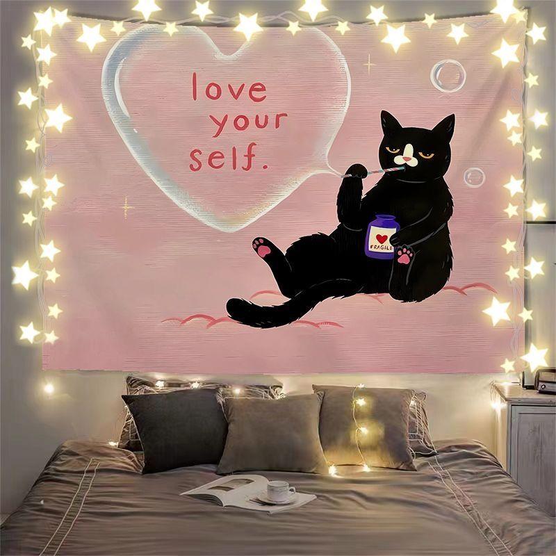 Vikama Whimsical Black Cat Tapestry For Cartoon Aesthetic Gothic Living Room Decor