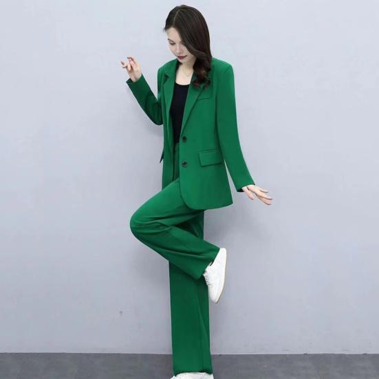 Spring Autumn Thin Section Blazer Women's Lapel Button Section Jacket + Casual Straight Trousers Two Piece Set