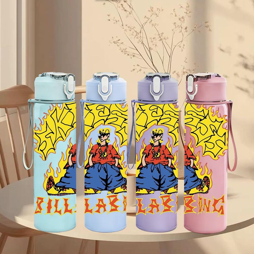 1PC Yellow Cartoon Comic 750ml sports water bottle leakproof straw lid outdoor office home