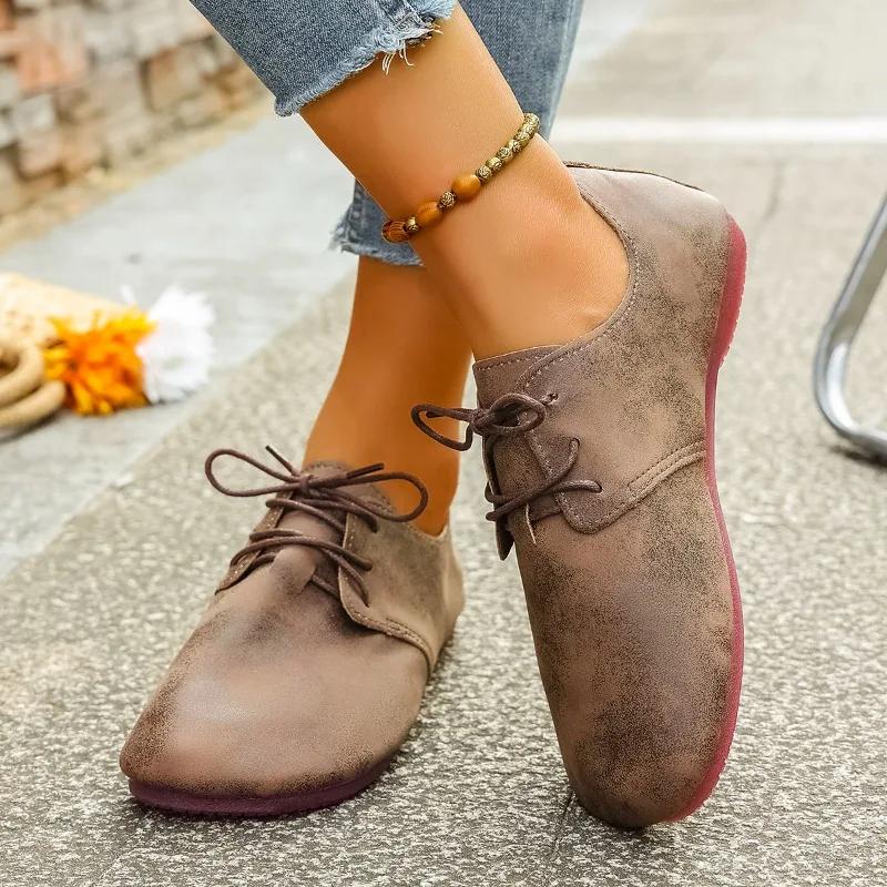 Модная женская обувь 2025 Осень Новая мода Повседневная мягкая обувь для ходьбы Тренд Ретро Женские плоские туфли на шнуровке Zapatillas De Deporte