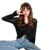 Chic Hollow Drawstring Knitted Sweater Women's Spring and Summer Small Sweet and Spicy Design Sense V-neck Lace-up Short Top