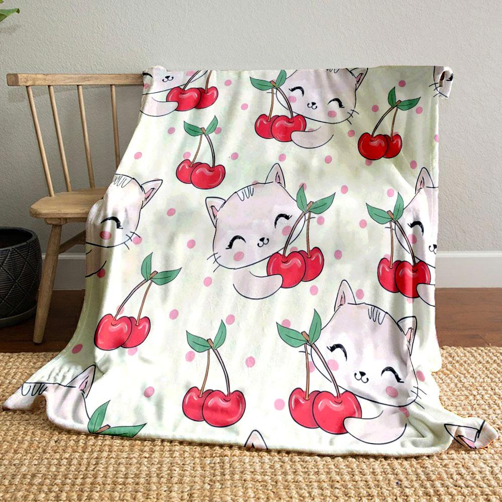 Cute Cats with Cherries Pattern print blanket soft and cozy perfect for the living room bed sofa or a nap,gift