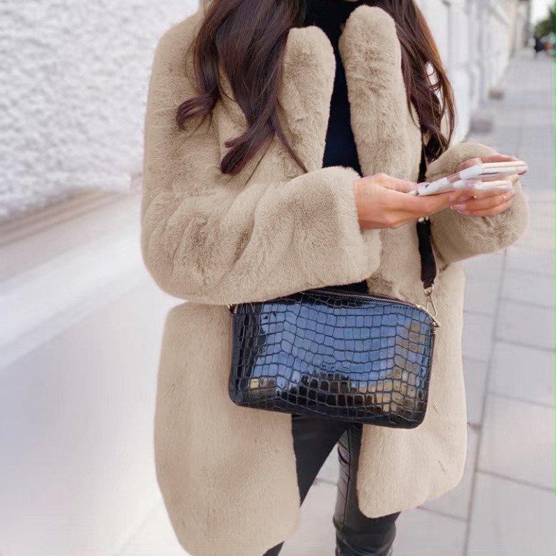 Осеннее и зимнее пальто из искусственного меха больших размеров, экологически чистое пальто средней длины