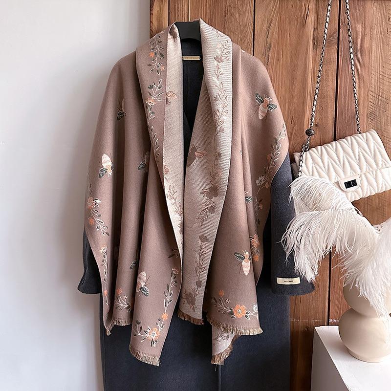 Women S Vintage Jacquard Faux Cashmere Knit Scarf For Winter Warmth