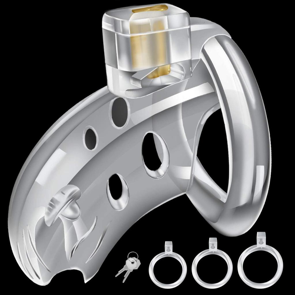 Giftoyou Chastity Device Transparent Chastity Device Ventilated Penis Cage 3 Cock Ring Set Male Chastity Management Penis Stimulation SM Goods Plastic